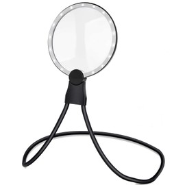 Hände-freie Lupe mit Licht zum Umhängen,3-in-1 Tischlupe, Handlupe und Halsband-Freisprechlupe，Leselupe mit Licht für Senioren,Lesehilfe für Senioren,Vergrößerungsglas für kleine Drucke (Led Schwarz)