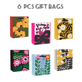 qiqee 7.9"x4.3"x9.6" 6PCS Blooming Flowers Paper Gift Bags with Tissue Paper Handles Medium Size（6pcs Bags +18pcs Tissue Paper ）