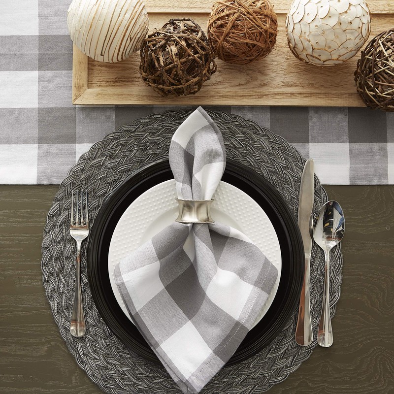 DII CAMZ11457 Gray & White Buffalo Check Woven Table Runner,