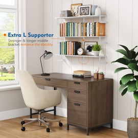 Harwaya White Floating Book Shelves for Wall, 36 Inch Wall Bookshelf for Kids Bedroom, Large Deep Hanging Shelves with Metal Brackets for Living Room Office Décor Indoor Plants (3-Pack)