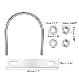 sourcing map Round U-Bolt 4.33"(110mm) Inner Width 142mm Length Steel M10 with Nuts, Plate, Washers