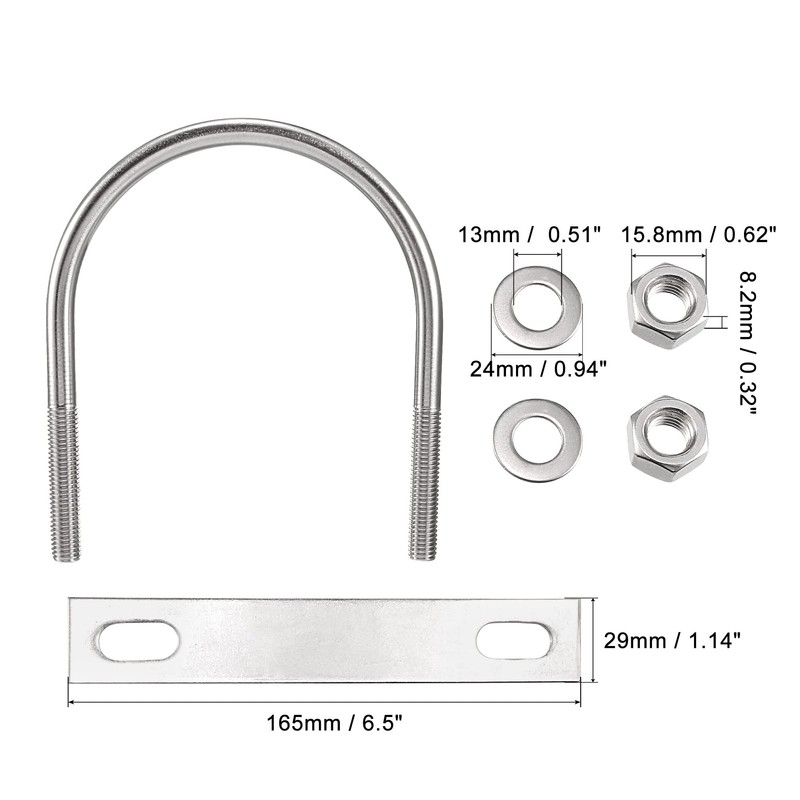 sourcing map Round U-Bolt 4.33"(110mm) Inner Width 142mm Length Steel