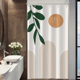 Ttincceer Slim Shower Curtain, Boho Palm Leaves Shower Curtain for Bathroom Decor, Mid Century Vintage, Half Size Stable Bathroom Curtains, Abstract Stall, Bathtub Decor, 90 x 183 cm
