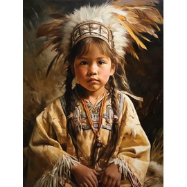 DIY 5D Diamond Art Painting Kits for Adults American Native Indian Little Girl Diamond Art Easy for Beginner Round Full Drill Cross Stitch Mosaic Gems Craft for Home Decoration Festival Gift 30x40(3)