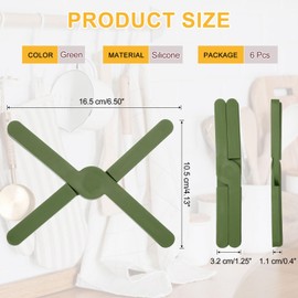 uxcell 6 Pcs Foldable Silicone Trivet, Trivet Mats for Hot Pots and Pans, Expandable Anti-Slip Heat-Resistant Pad Pot Holder for Dishes Cups Kitchen Countertop Tabletop, Green