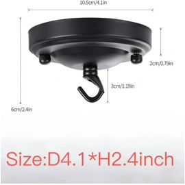 Dranup Light Metal Canopy Kit 4.1" Chandelier with Hook for Pendant Ceiling Light Fixture, Max Load 22LBS, Vintage Chandelier Canopy, Ceiling Hooks for Hanging Plants Industrial Mounting Black