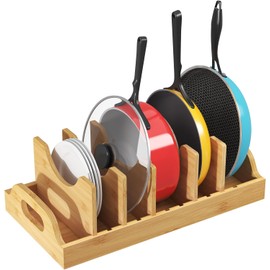 Organizador de bambú para tapas Lifewit 25037 – 6 divisores ajustables, ahorra espacio (40 x 21 cm)