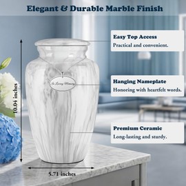 Abooxiu Cremation Urns for Human Ashes Adult Male Female, Large Keepsake Urns for Ashes, Burial Funeral Memorial Decorative Urns for Men Women Pets Dog Urn with White Marble Finish - Up to 200 lbs
