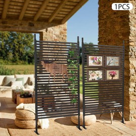 Outdoor Privacy Screens Freestanding, 43" W x 71" H Metal Slatted Decorative Privacy Screen and Panels with Stand, Brown Backyard Privacy Panels for Garden Patio