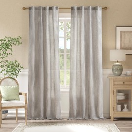 jinchan Linen Curtains Farmhouse Ticking Stripe 84 Inch Length Pinstripe for Living Room Bedroom Light Filtering Rustic Modern Curtains Drapes Back Tab 2 Panels Black