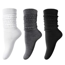 DRESHOW 3 Pairs Women Slouch Socks Extra Long High Thigh Cotton Knit Socks Soft Scrunch Socks Warm Thick Long Knee High Boot Socks