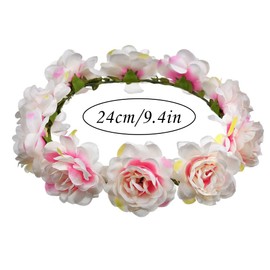 yuruyi Flower Crowns for Women, Floral Crown Pearl Headpiece for Wedding Bridal Festival Adjustable Hairbands Camellia Handmade Hair Wreath Accessory Hairbands for Girls (Pink-Pink, Adjustable)
