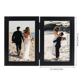 Rairsky Double Picture Frame 4x6, Hinged Folding Picture Frame, Holds 2 Standard Black Photo Frames with Glass Front, Stand Vertical on Desktop 4x6 Picture Frames for Wedding or Family Photo