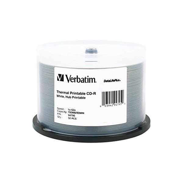 Verbatim CD-R 700MB 52X DataLifePlus White Thermal Printable, Hub Printable