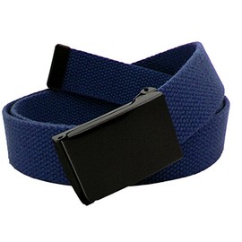 Build A Belt 1.25" Wide Black Flip Top Military Belt Buckle with Canvas Web Belt (Mens X-Large Navy Blue)