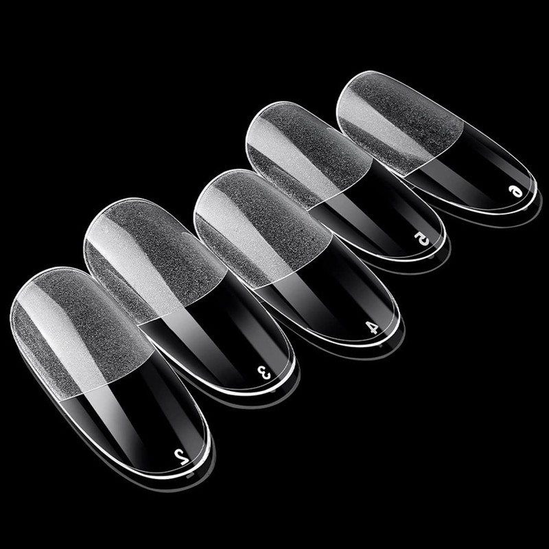 120PCS Clear Half Frosted Nails Tip Almond Acrylic Fake Nails