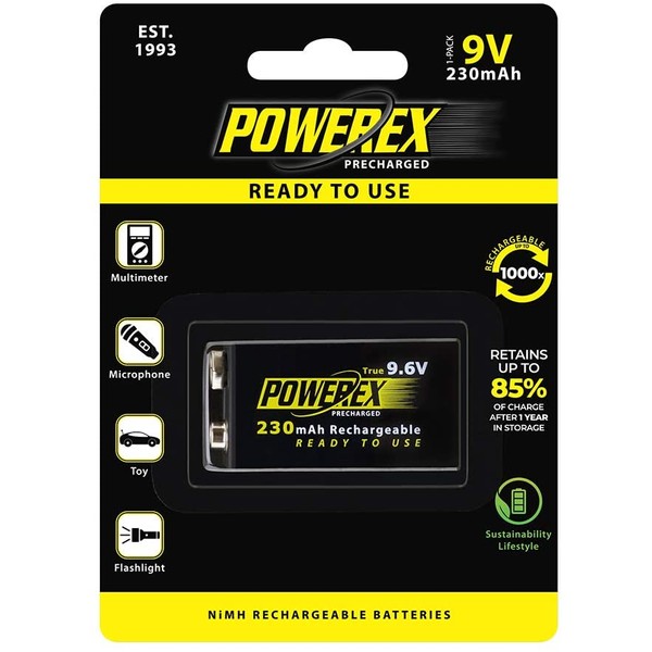 Powerex Low Self-Discharge Precharged 9V(9.6V) Rechargeable NiMH Batteries (MHR9VP), 1-Pack