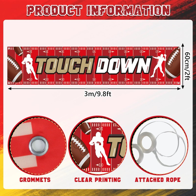 AKAIXI Large 9.8×2 ft Red Yellow and Black Touchdown Banner