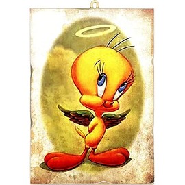 KUSTOM ART Vintage Comic Series Titti Tweety Bird Tweety Pie Picture Print on Wood 25 x 18 cm Furniture for Restaurants Pizzerias Bar