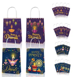 KYMY Diwali Party Treat Bags with Stickers, 12pcs Diwali Gift Candy Bags, India Festival of Lights Gift Goody Bags, India Party Favor Diwali Party Indian Celebration Supplies Decoration