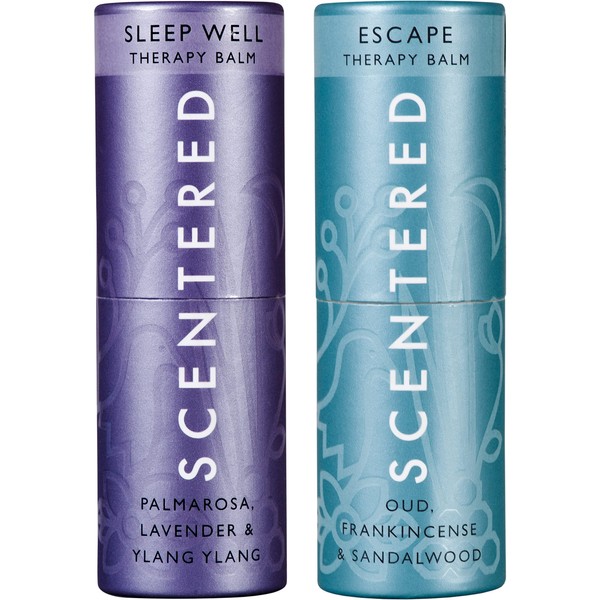 Scentered Sleep Well & Escape Aromatherapy Essential Oils Balm Gift Set - for Restful Sleep & Meditation - All-Natural Blends of Lavender, Ylang Ylang, Frankincense, Oud