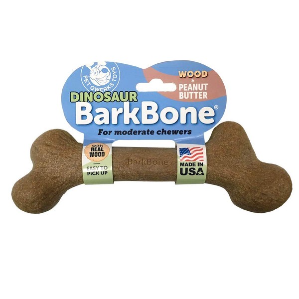 Pet Qwerks Dinosaur Wood BarkBone Peanut Butter Flavor - Durable