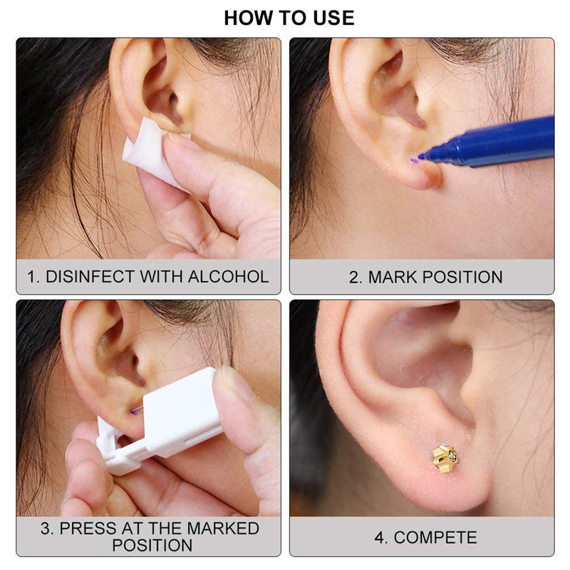4 Pack Self Ear Piercing Gun Kit, Disposable Self Ear
