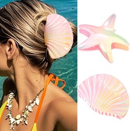 Gortin Starfish Claw Clips Acrylic Seashell Hair Clip Large Hair Claw Clips Hair Accessories for Women (Pink, Free size)