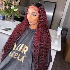 Fabimiya 5x5 Omber Burgundy 99J Jerry Curly Lace Front Wigs Human Hair Burgundy Human Hair Wig 200% Density 99J Jerry Curly HD Lace Front Wigs Human Hair