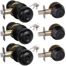HOSOM 3 Pack Entry Door Knob and Single Cylinder Deadbolt Set, Matte Black Door Knob with Lock and Key, Keyed Alike Exterior Door Lock Set for Entrance and Front Door