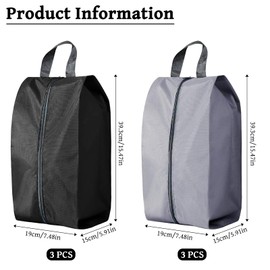 6 Pcs Shoe Bags for Travel, Portable Nylon Shoe Bag Waterproof Dust Proof Shoes Storage Bags Unisex Shoe Pouch for Daily and Travel Use (Black, Grey)