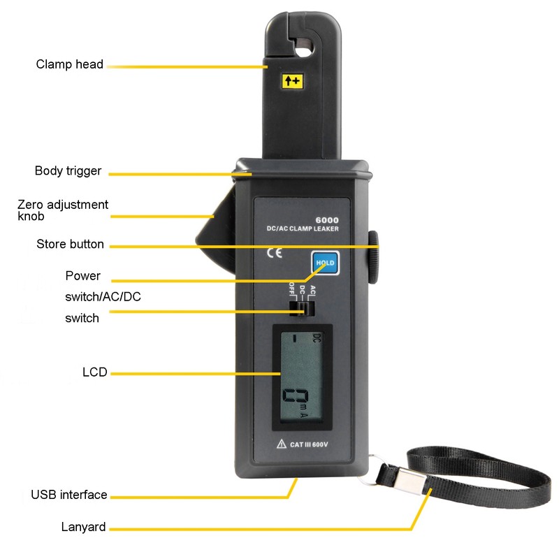 ETCR6000 AC/DC Clamp Leaker Leakage Current Tester 0mA‑60.0A 99 Units