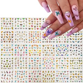 30 Sheets Butterfly Nail Art Stickers Decals Gold Nail Decals 3D Self Adhesive Nail Stickers Colorful Spring Butterflies Designs Nail Art Supplies for Women Nail Manicure Decorations
