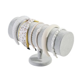 Justsoso T-Bar Headband Holder Organizer for Selling, Soft Velvet Hairband Stand Display, Hair Hoop Accessories Jewelry Storage for Home Bedroom (Gray Beige Velvet)