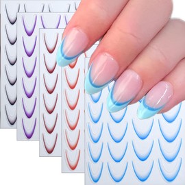 winthrop 9 Sheets French Gradient Line Nail Stickers, Colorful Stripes Line 3D Design Self-Adhesive Nail Tips Art Decals, DIY Manicure Decoration Supplies Accessories for Women Girls