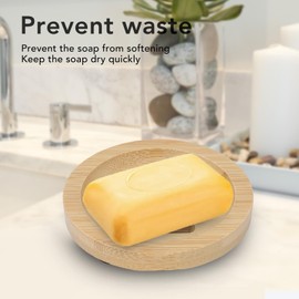 Round Soap Dish Bamboo Self Draining Soap Holder Tray 360° Ventilation, Retro Elegant Home Bathroom Soap Dish for Kitchen