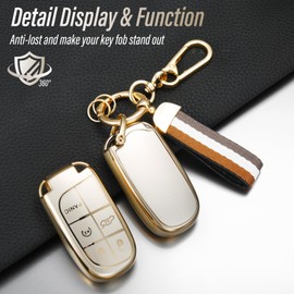 Coverforkey for Jeep Key Fob Cover with Nylon Webbing Keychain, Fashionable Matte Metallic Soft Case for for Grand Cherokee Renegade Chrysler (5 buttons) Shell (Champagne Gold, B), Champagne Gold, B