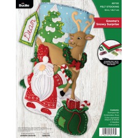 Bucilla, Gnome's Snowy Surprise, Felt Applique 18" Stocking Making Kit, Perfect for DIY Arts and Crafts, 89713E