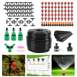 KOCASO 164FT Drip Irrigation System Kit,Automatic Watering System Misting Plant Watering Drip Kit with 2 Kinds of Nozzles & 3Pcs Quick Connectors for Garden,Greenhouse, Patio,Lawn