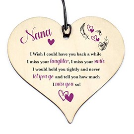 Close to the Bone #1150 Nana I Miss You So Wooden Hanging Heart Plaque Bereavement, memorial, funeral Gift