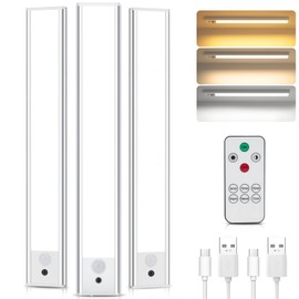 TOPPLEE Schrankbeleuchtung 3 Stck Fernsteuerung Unterbauleuchte Kche LED 31CM, Dimmbar Helligkeit 3 Farbtemperaturen Led Lampe, Bewegungsmelder Licht fr Treppenbeleuchtung, Vitrine, Kche (3 Stck 31CM)