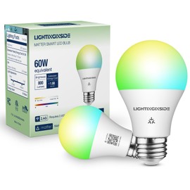Matter Smart Light Bulbs Compatible with Alexa/Siri/Apple Home/Google Home/SmartThings, Hub Required, A19 E26 WiFi Color Changing Light Bulb 60W Equivalent 800LM 9W, 2.4GHz WiFi Only, ETL Listed,2PCS