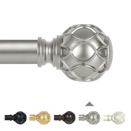 TANGWIN Silver Curtain Rods for Windows 48 to 84 Inch(4-7ft),1 Inch Adjustable Curtain Rod,Heavy Duty Curtain Rods,Netted Texture Finials Drapery Rods,Single Window Curtain Rod 36-88",Antique Silver