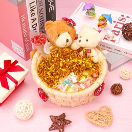 Ottwll 150 Gram Sparkly Iridescent Film PP Hamper Shreds Crinkle Confetti for Gift Wrapping & Basket Filling & Gift Box filler Crinkle Cut Paper Shred Filler Easter Basket Filling-Gold