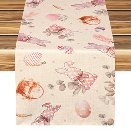 Yibat Table Runner Easter Pink Easter Decoration Easter Seasonal Pink Rabbit Spring Easter Kitchen Table Decoration Holiday Party Decor 40 x 240 cm