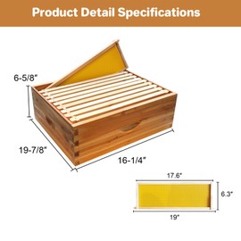 10 Frame Medium Super Bee Hive Box, Langstoth Beehive Honey Super Box, Bee Box Dipped in 100% Beeswax Includes Wooden Beehive Frames & Waxed Foundations for Beginner Beekeeper