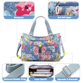 zootop Womens Handbag Top Handle Bag Multi Pockets Crossbody Shoulder Bag with Detachable Shoulder Strap Waterproof Messenger Bag Large Tote Bag for Casual Work Shopping Travel (Flower), Blue
