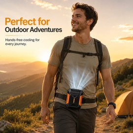 Portable Waist Fan for Outdoor Work – Rechargeable 3-Speed Belt Clip Fan with LED Light for Hiking, Camping and Travel