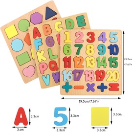 Cawtiuly Wooden Puzzles for Toddlers Ages 3-5, Alphabet Number Shape Learning Puzzle for Kids, ABC Puzzle Shape Alphabet Learning Puzzles Toys, Preschool Education Jigsaw for Boys and Girls