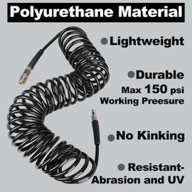 EADUTY Air Compressor Hose, Heavy Duty Polyurethane Recoil Air Hose 1/4" ID by 5 M Length, 300 PSI with Bend Restrictor and 1/4" Euro Quick Connect Fittings, Black